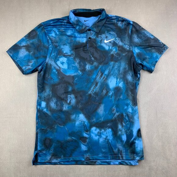 Nike Mens Shirt Medium Blue Ombre Print Polo Golf Dri Fit Stretch Performance - Picture 1 of 9